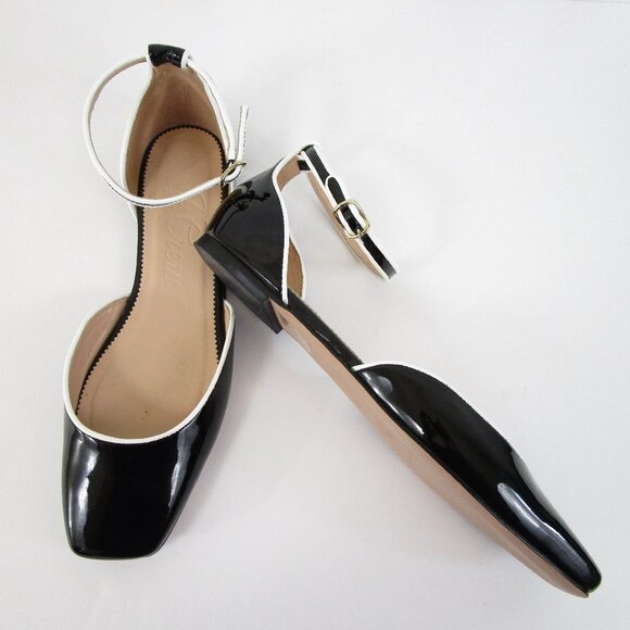 J. Crew Womens Black Patent Leather Piped Ballet Ankle Flats Size 8.5 - Picture 1 of 9